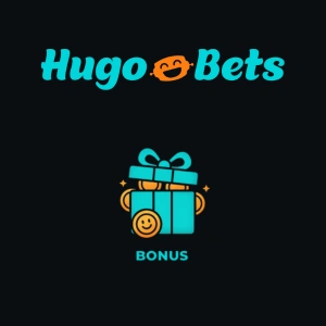 The image shows the BetHugo logo, accompanied by an illustration of a gift box tied with a bow, with a smiling face on the box and the word 